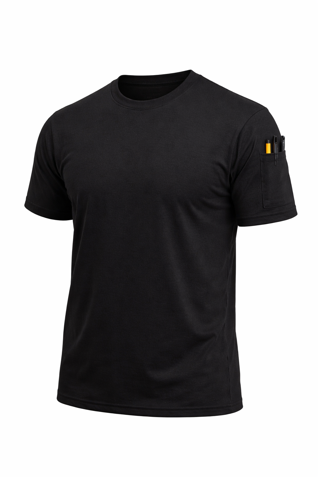 Black cotton t-shirt with pen sleeve